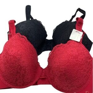 Jessica Simpson 2 Pack Full Figure Lace Underwire Bras Red Black‎